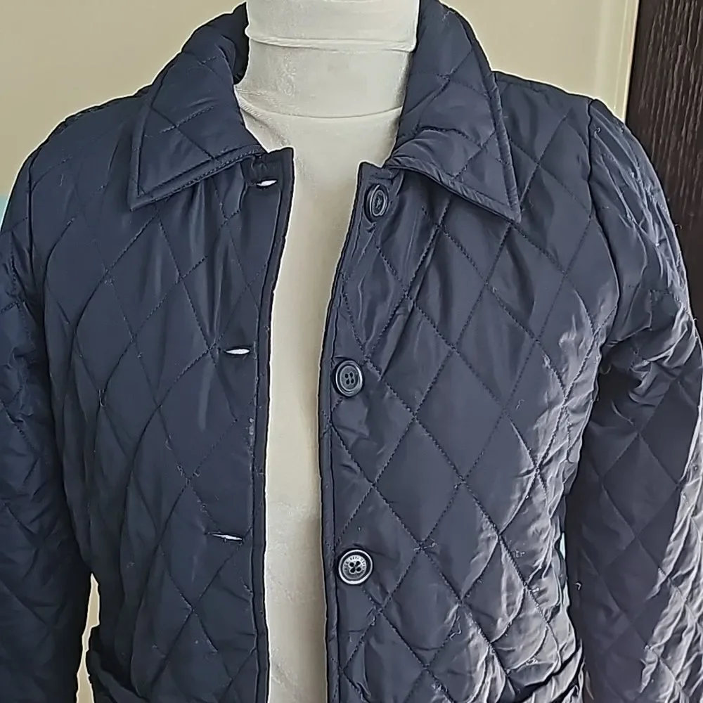 Navy childs quitted lined button front jacket size large 10/12